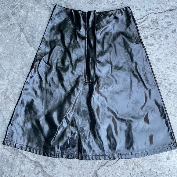 High Waisted Black Vinyl Midi Skirt black small - Picture 3 of 11